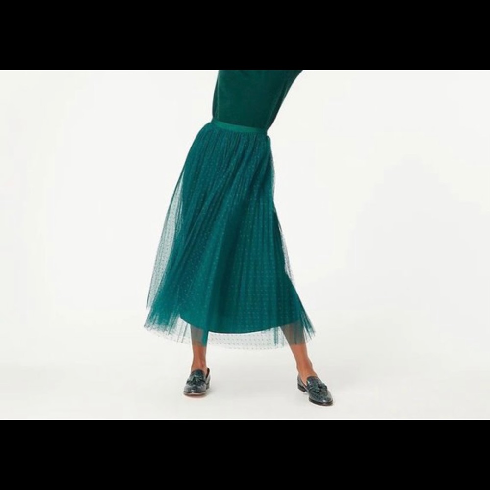 J.Crew Dark Spruce Polka-dot tulle A-line skirt AC499 Sz 6